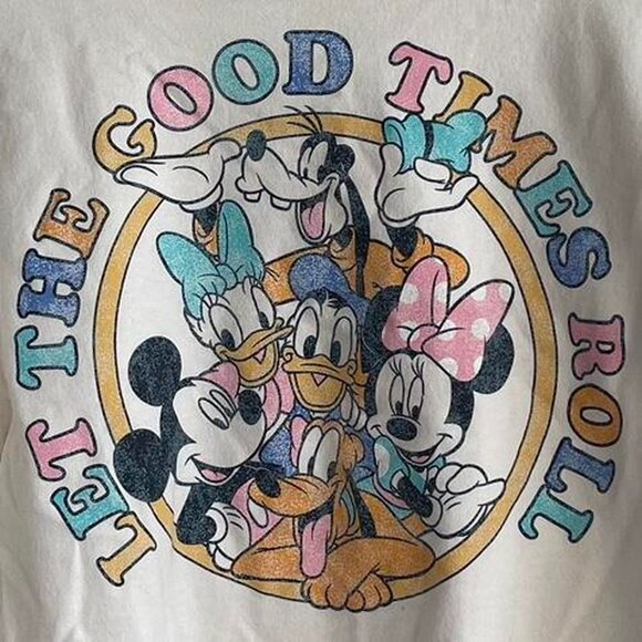 DISNEY PARKS: Mickey & Friends “ Let the Good Times Roll” Cream Crewneck Sweater - Picture 2 of 3